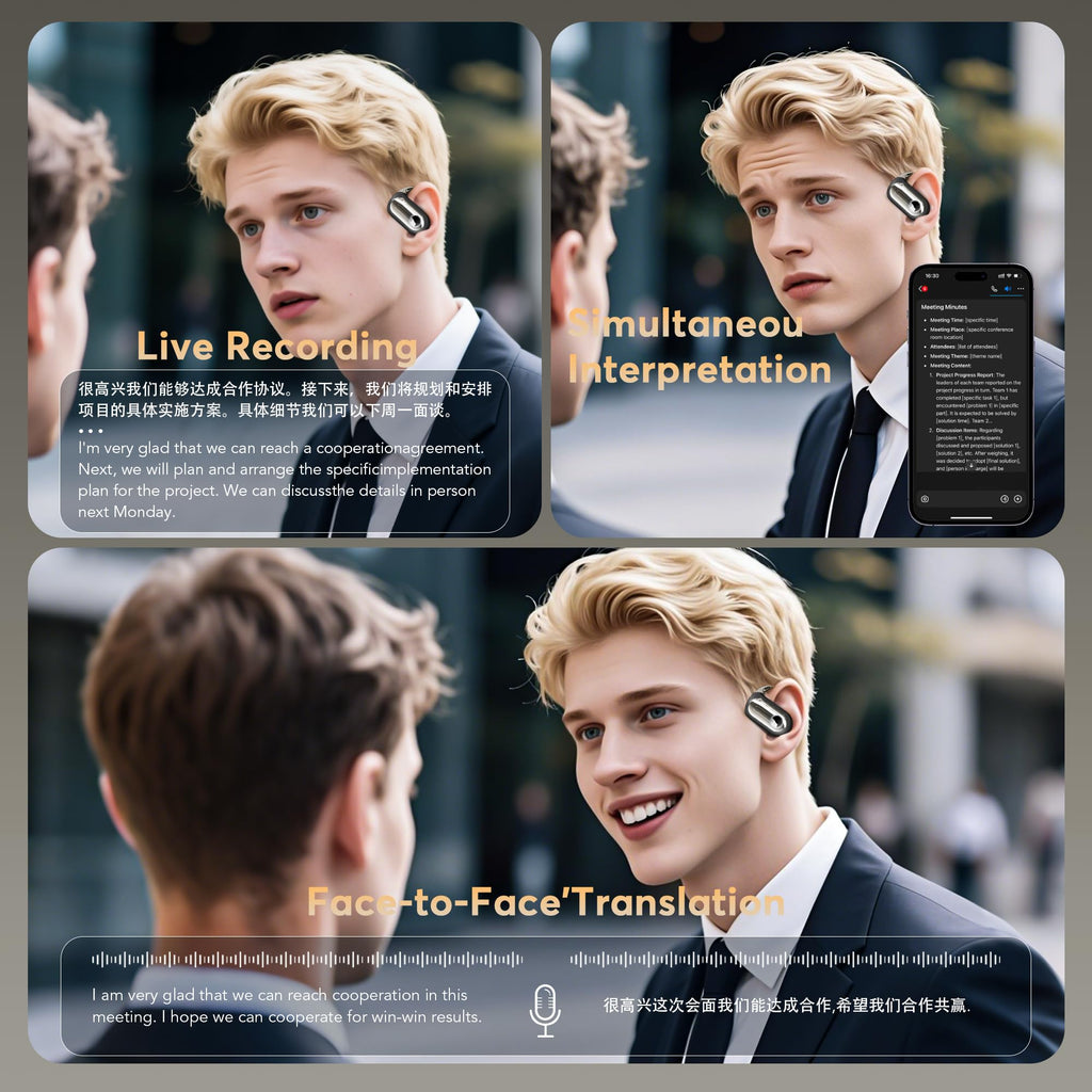 AI Translation Earbuds Real-Time 168 Languages Translator Earbuds, 3-in-1 Translation Device, 50H Playtime with OWS LCD Touch Screen, Bluetooth 5.4 Translate Headphones for Travel, Business, Learning