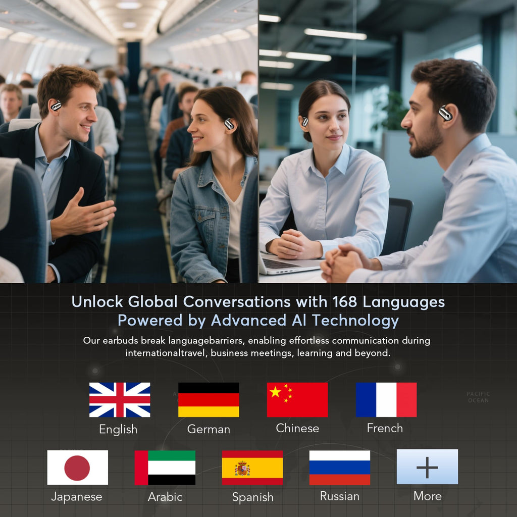 AI Translation Earbuds Real-Time 168 Languages Translator Earbuds, 3-in-1 Translation Device, 50H Playtime with OWS LCD Touch Screen, Bluetooth 5.4 Translate Headphones for Travel, Business, Learning