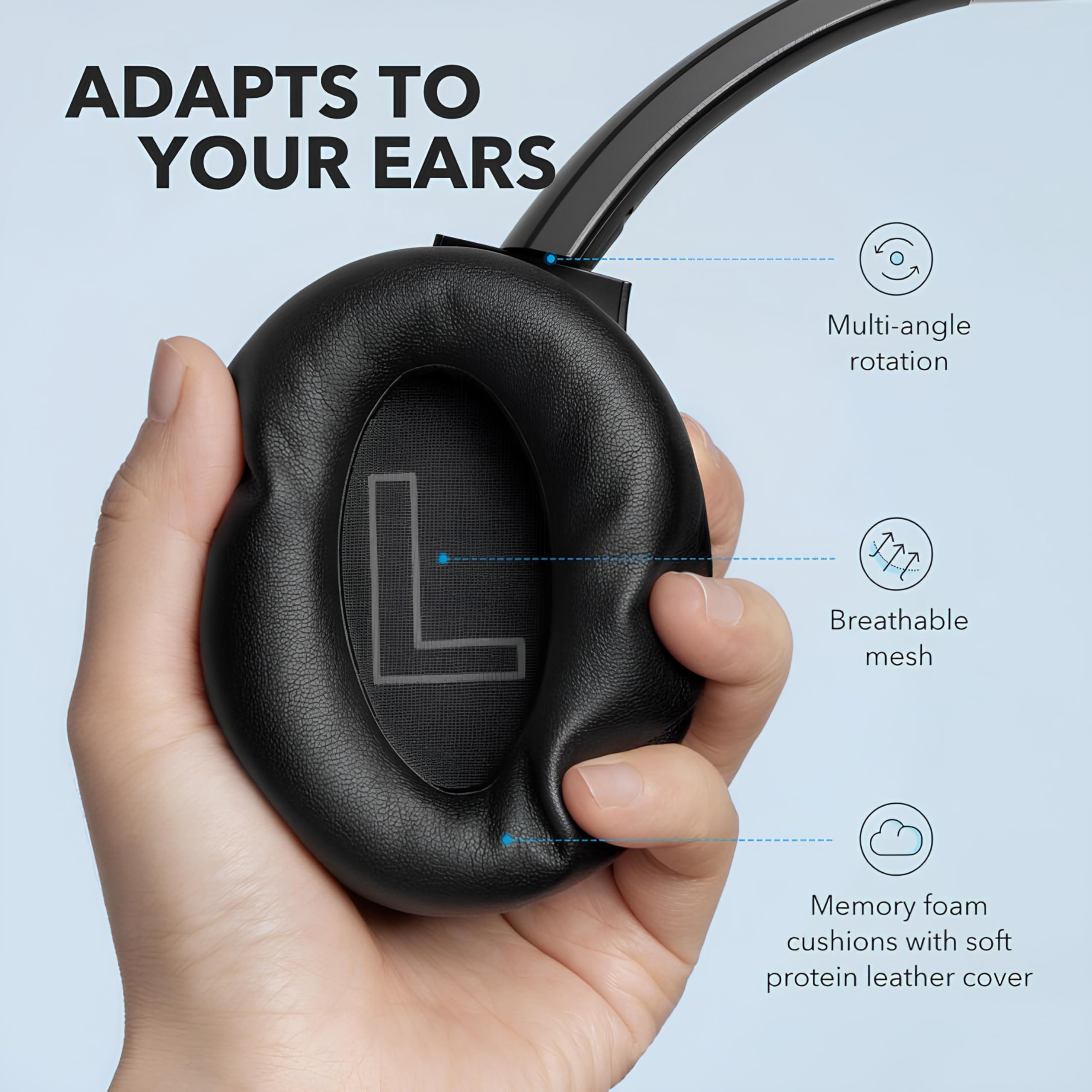 Soundcore Anker Life Q20 Hybrid Active Noise Cancelling Headphones, Wireless Over Ear Bluetooth Headphones, 60H Playtime, Hi-Res Audio, Deep Bass, Foam Ear Cups, Travel, Office, USB-C Charging